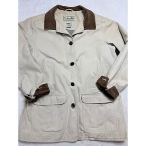 L.L. Bean VTG Cotton Canvas Barn Jacket Sz Lg Field Coat Corduroy Lined Khaki